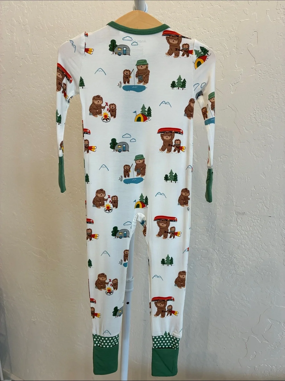 Angel Dear White, Green & Brown Bear Camping Footed One-Piece